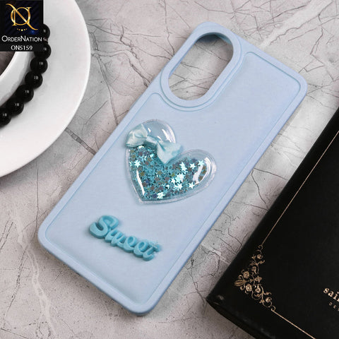 Oppo A18 Cover - Blue - New Trendy 3D Love Heart (Moving Shiny Stars Glitter) & Bow Candy Color Soft Silicon Case