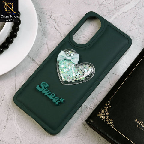 Oppo A18 Cover - Green - New Trendy 3D Love Heart (Moving Shiny Stars Glitter) & Bow Candy Color Soft Silicon Case