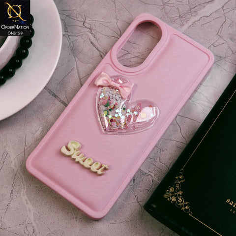 Oppo A18 Cover - Pink - New Trendy 3D Love Heart (Moving Shiny Stars Glitter) & Bow Candy Color Soft Silicon Case