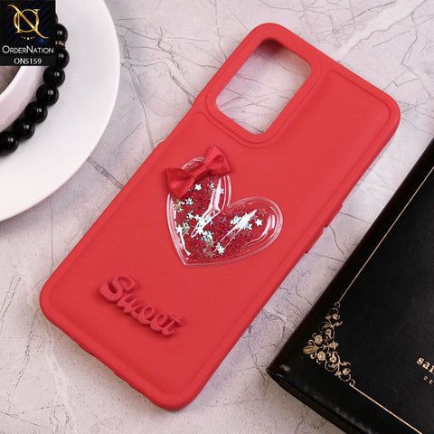 Oppo A54 4G Cover - Red - New Trendy 3D Love Heart (Moving Shiny Stars Glitter) & Bow Candy Color Soft Silicon Case