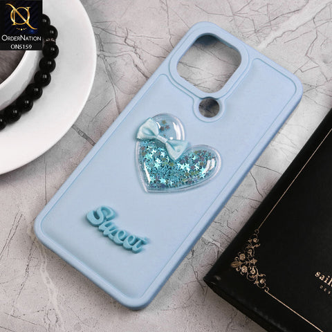 Xiaomi Poco C50 Cover - Blue - New Trendy 3D Love Heart (Moving Shiny Stars Glitter) & Bow Candy Color Soft Silicon Case