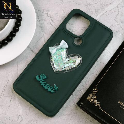 Xiaomi Poco C50 Cover - Green - New Trendy 3D Love Heart (Moving Shiny Stars Glitter) & Bow Candy Color Soft Silicon Case