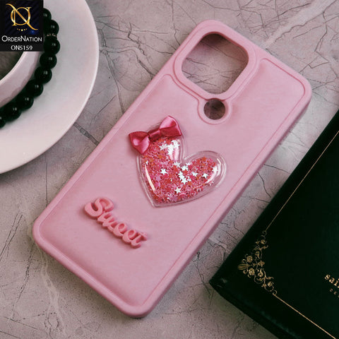 Xiaomi Redmi A2 Cover - Pink - New Trendy 3D Love Heart (Moving Shiny Stars Glitter) & Bow Candy Color Soft Silicon Case