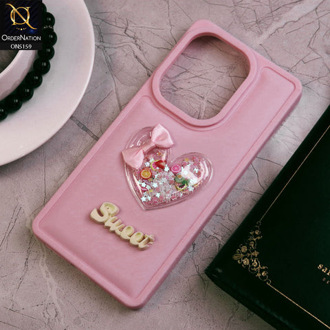 Xiaomi Poco M6 Pro 4G Cover - Pink - New Trendy 3D Love Heart (Moving Shiny Stars Glitter) & Bow Candy Color Soft Silicon Case