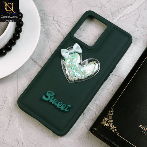 Oppo F21 Pro 4G Cover - Green - New Trendy 3D Love Heart (Moving Shiny Stars Glitter) & Bow Candy Color Soft Silicon Case