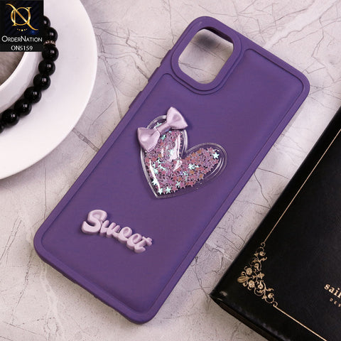 Samsung Galaxy A05 Cover - Purple - New Trendy 3D Love Heart (Moving Shiny Stars Glitter) & Bow Candy Color Soft Silicon Case