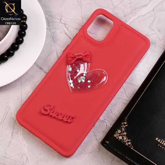 Samsung Galaxy A05 Cover - Red - New Trendy 3D Love Heart (Moving Shiny Stars Glitter) & Bow Candy Color Soft Silicon Case