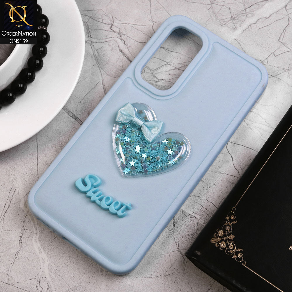 Samsung Galaxy A05s Cover - Blue - New Trendy 3D Love Heart (Moving Shiny Stars Glitter) & Bow Candy Color Soft Silicon Case