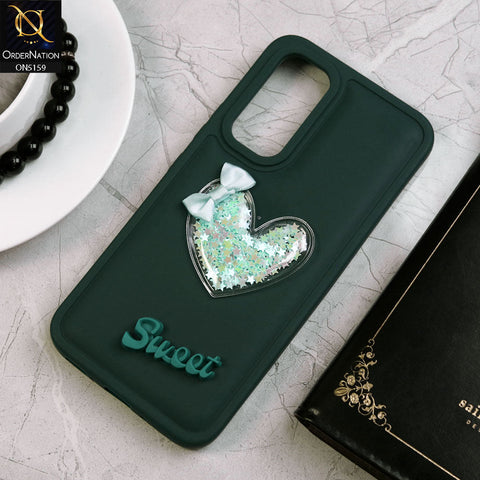 Samsung Galaxy A05s Cover - Green - New Trendy 3D Love Heart (Moving Shiny Stars Glitter) & Bow Candy Color Soft Silicon Case