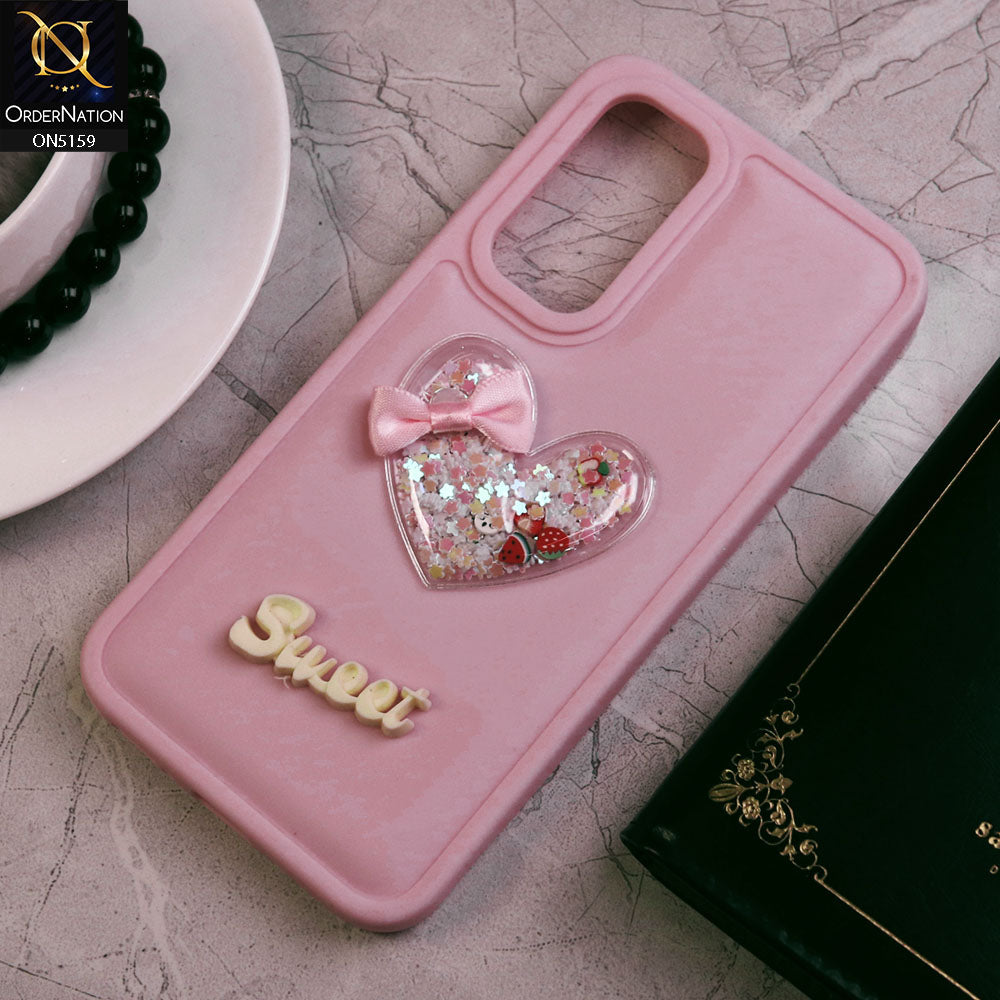 Samsung Galaxy A05s Cover - Pink - New Trendy 3D Love Heart (Moving Shiny Stars Glitter) & Bow Candy Color Soft Silicon Case