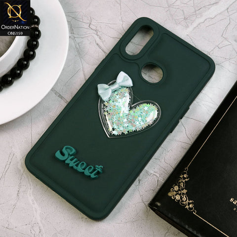 Samsung Galaxy A10s Cover - Green - New Trendy 3D Love Heart (Moving Shiny Stars Glitter) & Bow Candy Color Soft Silicon Case