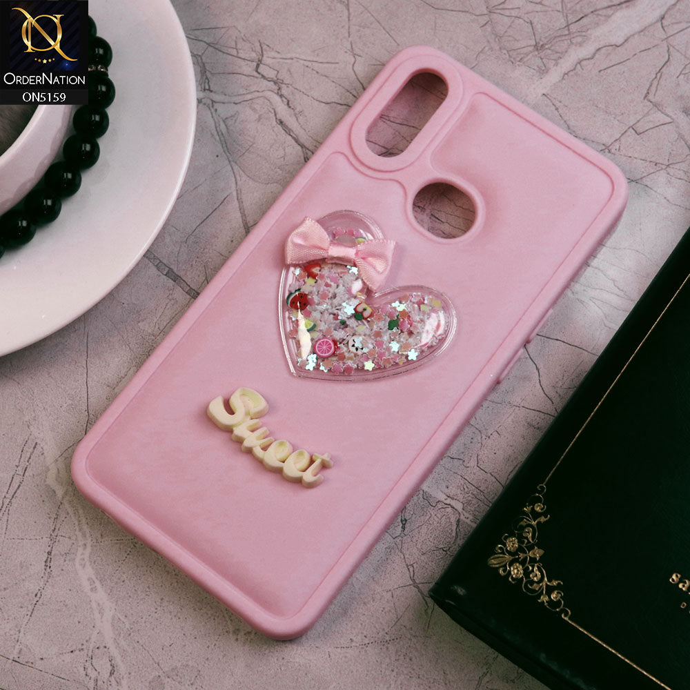 Samsung Galaxy A10s Cover - Pink - New Trendy 3D Love Heart (Moving Shiny Stars Glitter) & Bow Candy Color Soft Silicon Case