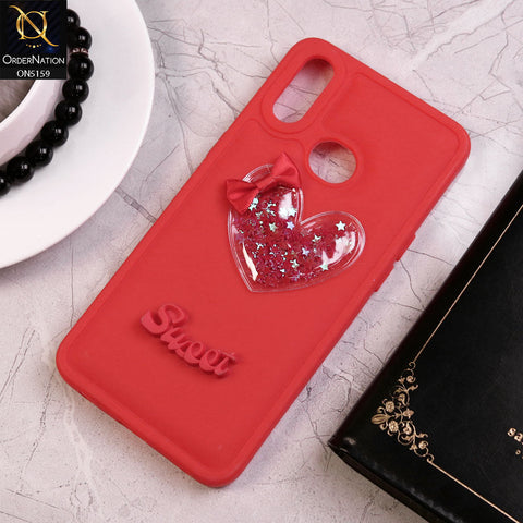 Samsung Galaxy A10s Cover - Red - New Trendy 3D Love Heart (Moving Shiny Stars Glitter) & Bow Candy Color Soft Silicon Case