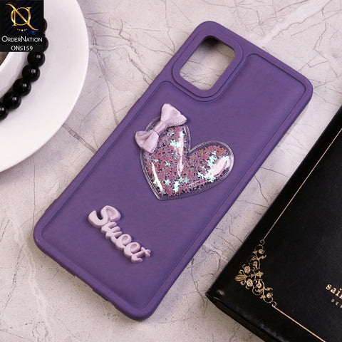 Samsung Galaxy A31 Cover - Purple - New Trendy 3D Love Heart (Moving Shiny Stars Glitter) & Bow Candy Color Soft Silicon Case