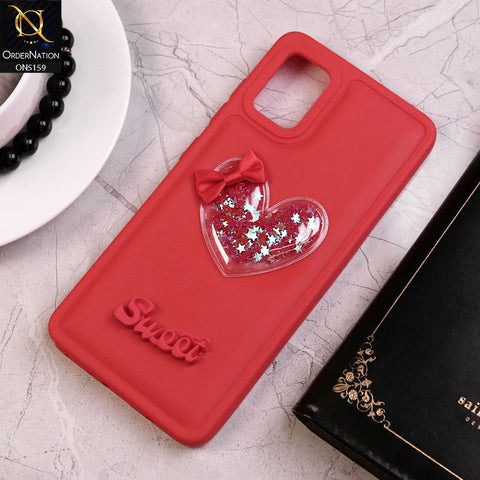 Samsung Galaxy A31 Cover - Red - New Trendy 3D Love Heart (Moving Shiny Stars Glitter) & Bow Candy Color Soft Silicon Case