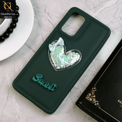 Samsung Galaxy A32 Cover - Green - New Trendy 3D Love Heart (Moving Shiny Stars Glitter) & Bow Candy Color Soft Silicon Case