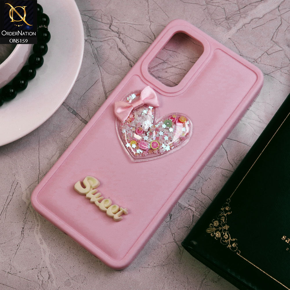 Samsung Galaxy A32 Cover - Pink - New Trendy 3D Love Heart (Moving Shiny Stars Glitter) & Bow Candy Color Soft Silicon Case