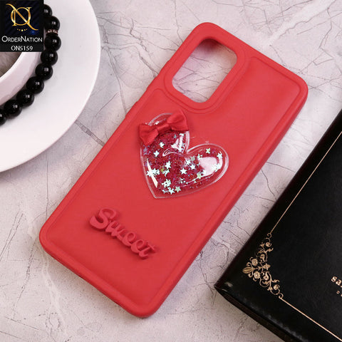 Samsung Galaxy A32 Cover - Red - New Trendy 3D Love Heart (Moving Shiny Stars Glitter) & Bow Candy Color Soft Silicon Case