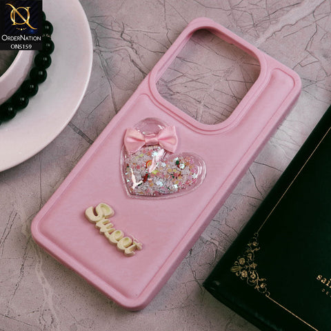 Tecno Spark 20 Cover - Pink - New Trendy 3D Love Heart (Moving Shiny Stars Glitter) & Bow Candy Color Soft Silicon Case