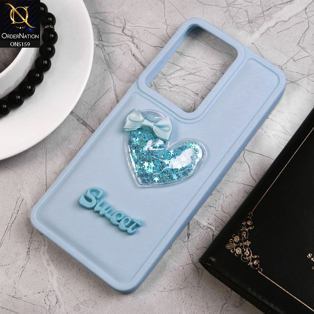 Vivo V29e Cover - Blue - New Trendy 3D Love Heart (Moving Shiny Stars Glitter) & Bow Candy Color Soft Silicon Case