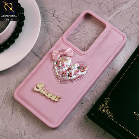 Vivo V29e Cover - Pink - New Trendy 3D Love Heart (Moving Shiny Stars Glitter) & Bow Candy Color Soft Silicon Case