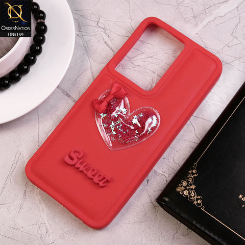 Vivo V29e Cover - Red - New Trendy 3D Love Heart (Moving Shiny Stars Glitter) & Bow Candy Color Soft Silicon Case