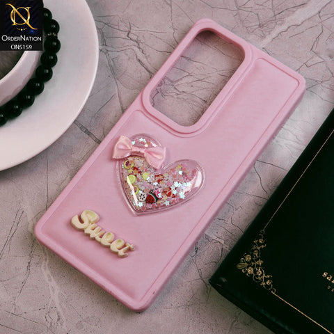 Vivo S18 Cover - Pink - New Trendy 3D Love Heart (Moving Shiny Stars Glitter) & Bow Candy Color Soft Silicon Case