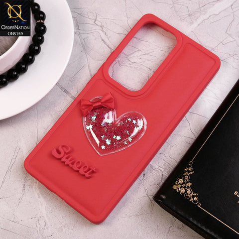 Vivo S18 Cover - Red - New Trendy 3D Love Heart (Moving Shiny Stars Glitter) & Bow Candy Color Soft Silicon Case