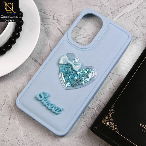 Vivo Y18 Cover - Blue - New Trendy 3D Love Heart (Moving Shiny Stars Glitter) & Bow Candy Color Soft Silicon Case