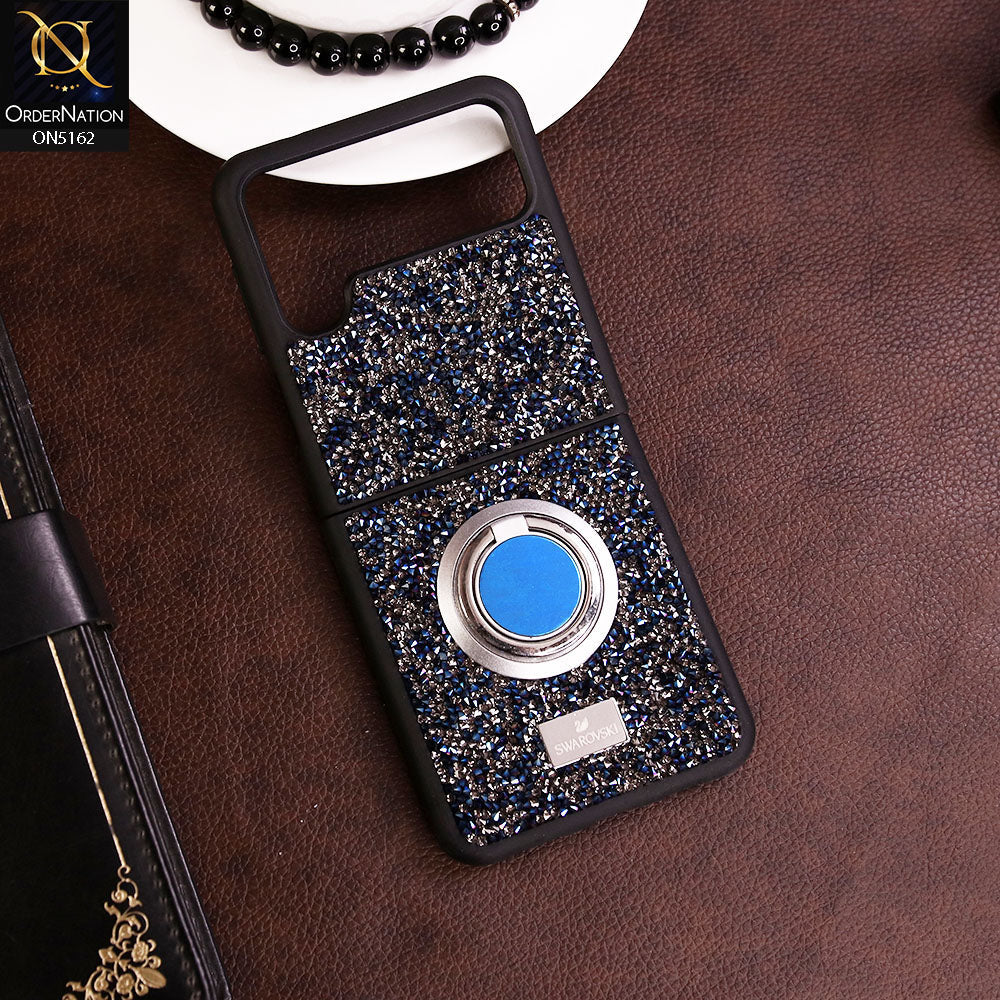 Samsung Galaxy Z Flip 4 5G Cover - Blue - Luxury Bling Rhinestones Diamond with Bracket Ring Holde Soft TPU Shiny Glitter Case