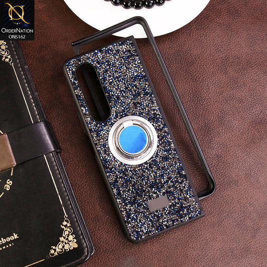 Samsung Galaxy Z Fold 3 5G Cover - Blue - Luxury Bling Rhinestones Diamond with Bracket Ring Holde Soft TPU Shiny Glitter Case