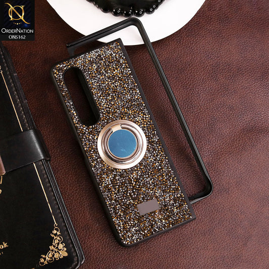 Samsung Galaxy Z Fold 3 5G Cover - Golden - Luxury Bling Rhinestones Diamond with Bracket Ring Holde Soft TPU Shiny Glitter Case