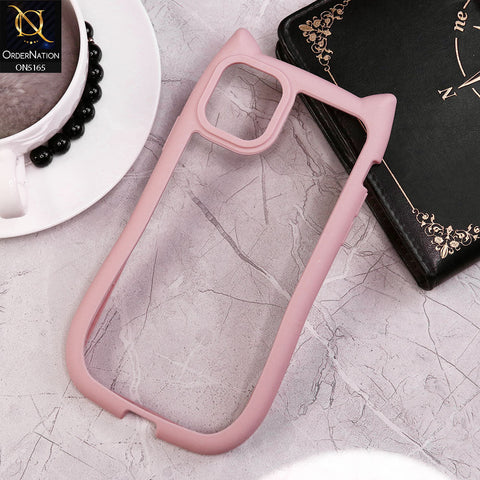 iPhone 11 Pro Max Cover - Pink - Cute 3D Kawaii Cartoon Ears Clear Back Color Soft Borders Case