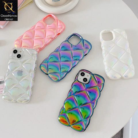 iPhone 14 Pro Max Cover - Pink - 3D Gradient Holographic Puffer Cube Soft Protective Case