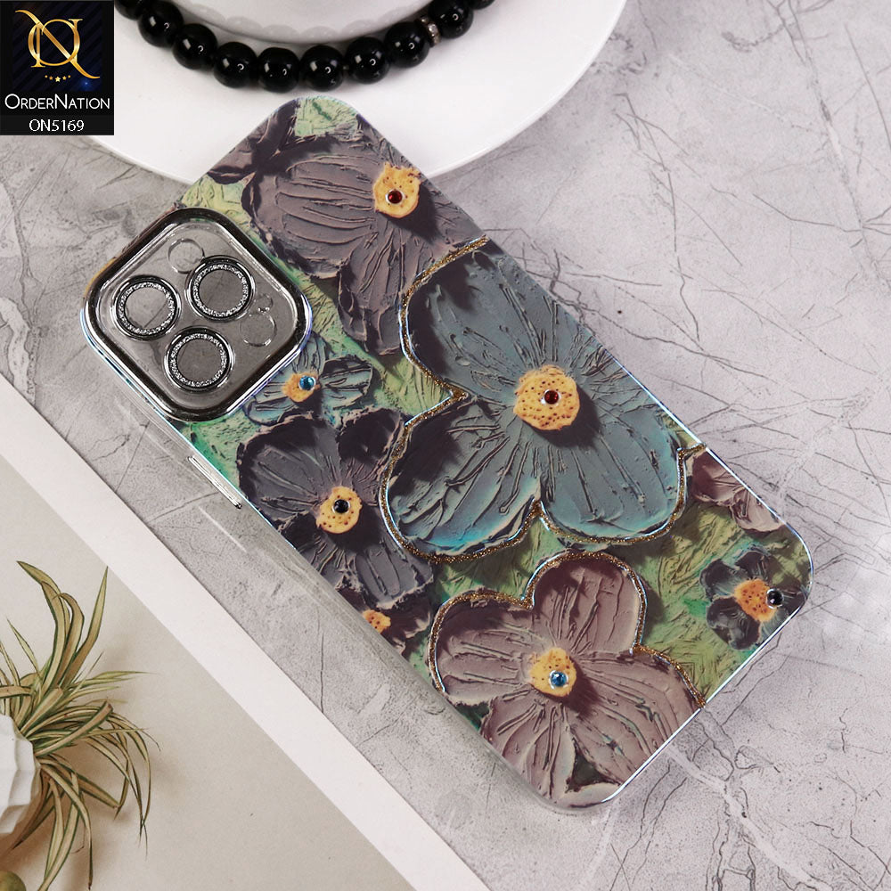 iPhone 12 Pro Cover - Design3 - New Shiny Holographic Floral Design With Stylish Camera Lens Protection Soft Border Case