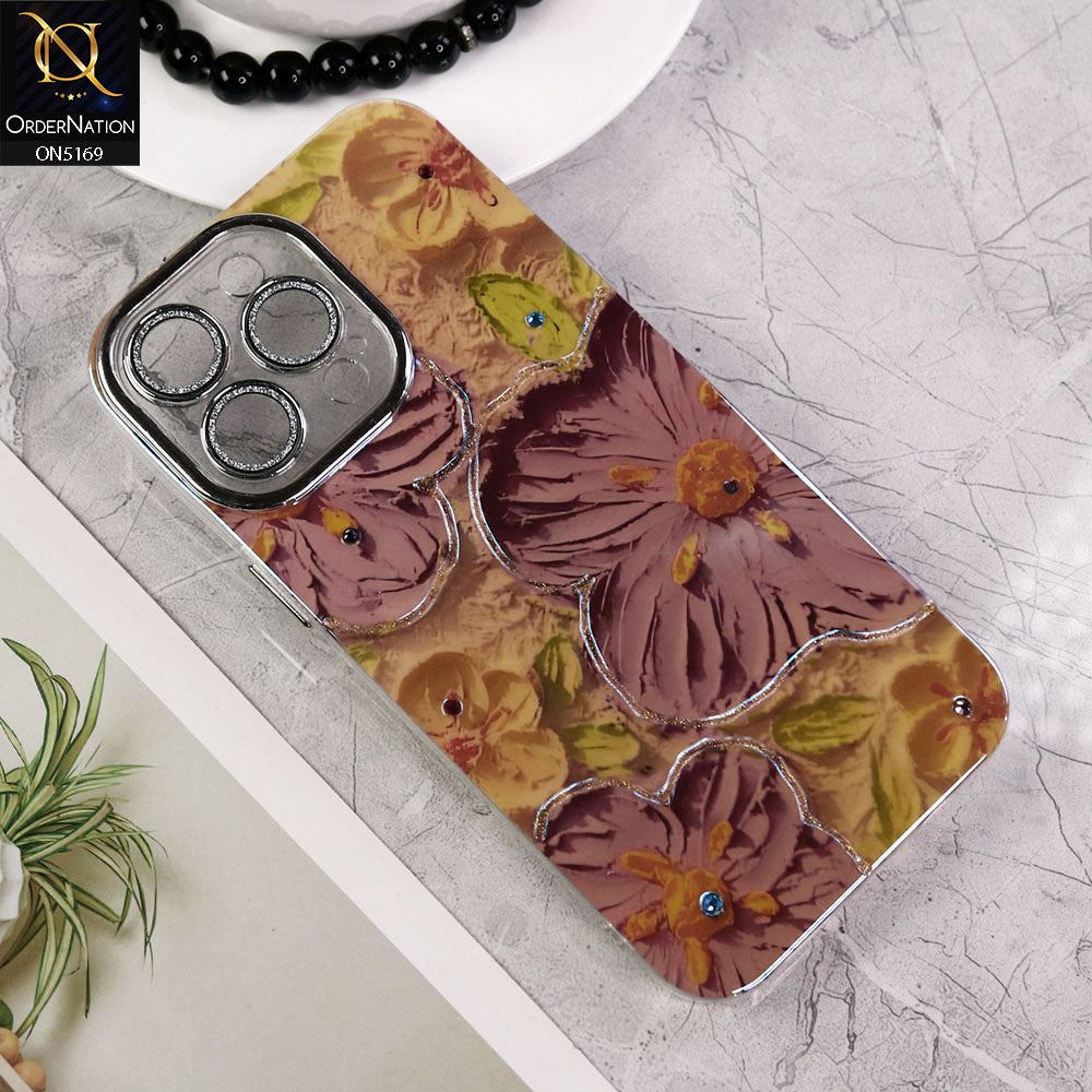 iPhone 12 Pro Max Cover - Design5 - New Shiny Holographic Floral Design With Stylish Camera Lens Protection Soft Border Case