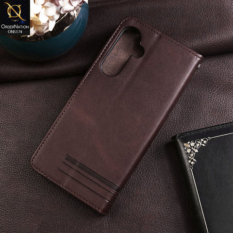 Samsung Galaxy A25 5G Cover - Dark Brown -  Premium Magnetic Leather Wallet Flip book Card Slots Soft Case