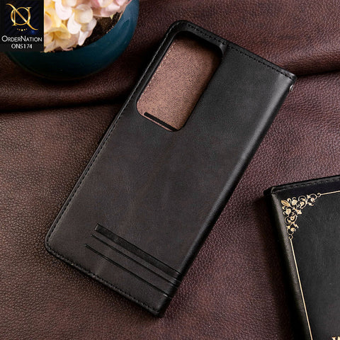 Vivo V30 Cover - Black -  Premium Magnetic Leather Wallet Flip book Card Slots Soft Case