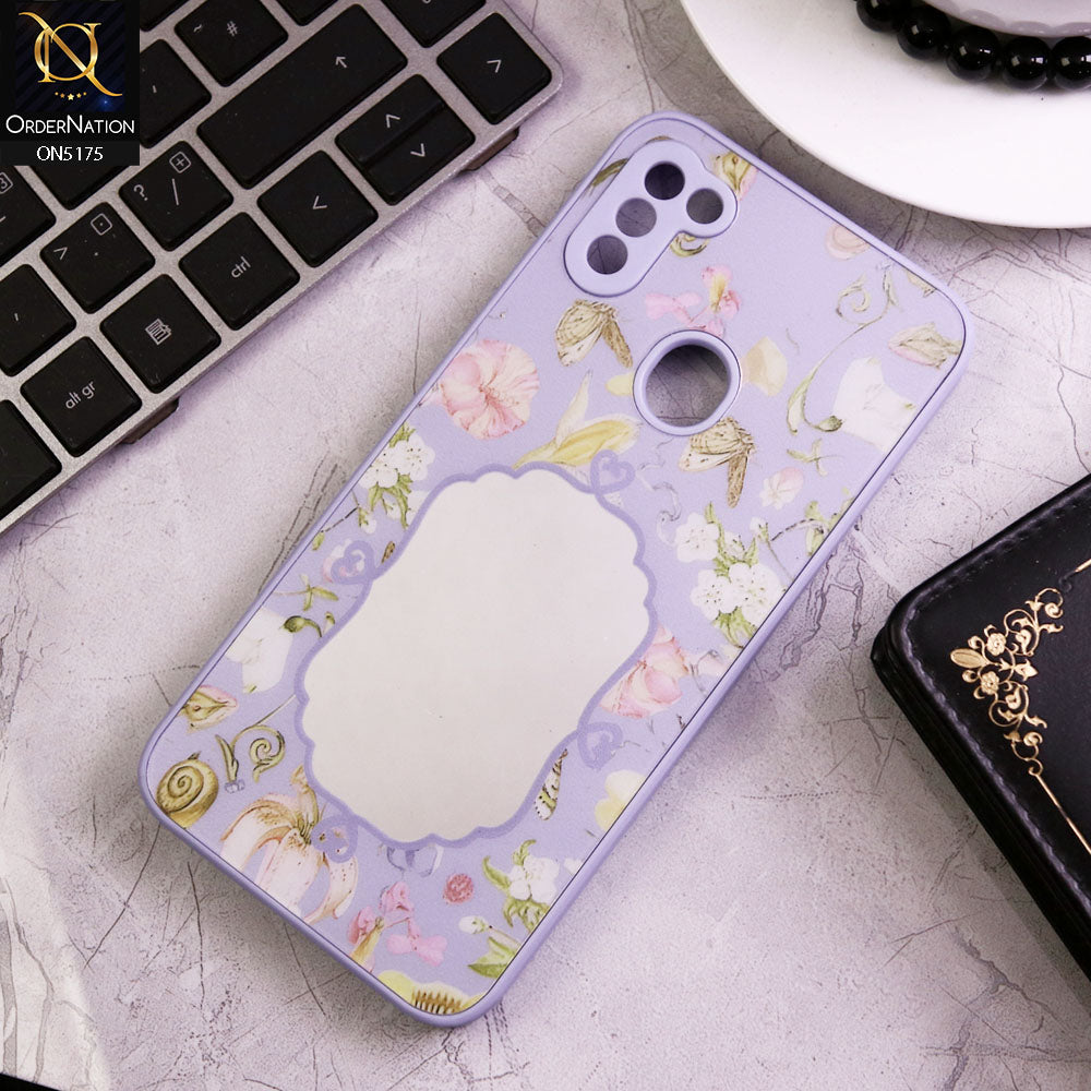 Samsung Galaxy A11 Cover - Purple - Trendy Printed Spring Floral Design Mirror Soft Border Case With Camera Protection