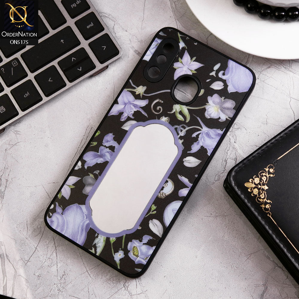 Samsung Galaxy A30 Cover - Black - Trendy Printed Spring Floral Design Mirror Soft Border Case With Camera Protection