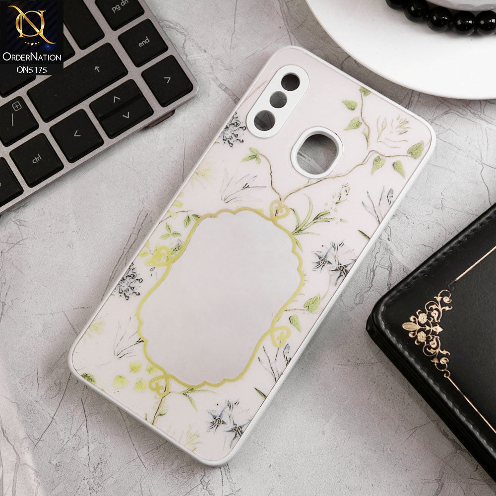 Samsung Galaxy A20 Cover - White - Trendy Printed Spring Floral Design Mirror Soft Border Case With Camera Protection