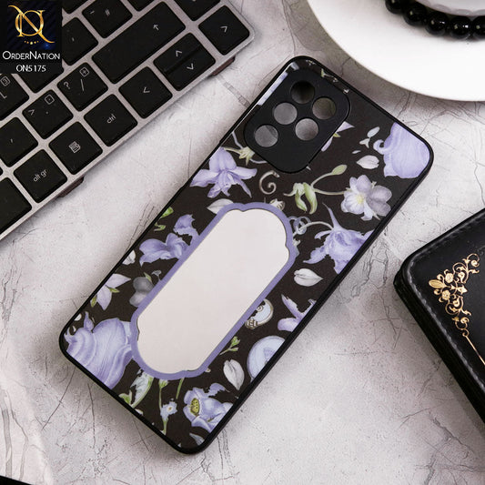 Samsung Galaxy M22 Cover - Black - Trendy Printed Spring Floral Design Mirror Soft Border Case With Camera Protection