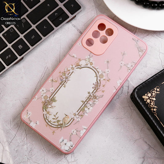 Samsung Galaxy M32 Cover - Pink - Trendy Printed Spring Floral Design Mirror Soft Border Case With Camera Protection