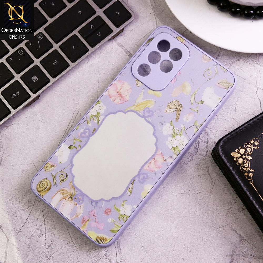 Samsung Galaxy M32 Cover - Purple - Trendy Printed Spring Floral Design Mirror Soft Border Case With Camera Protection