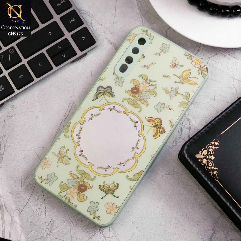 Samsung Galaxy A50 Cover - Green - Trendy Printed Spring Floral Design Mirror Soft Border Case With Camera Protection