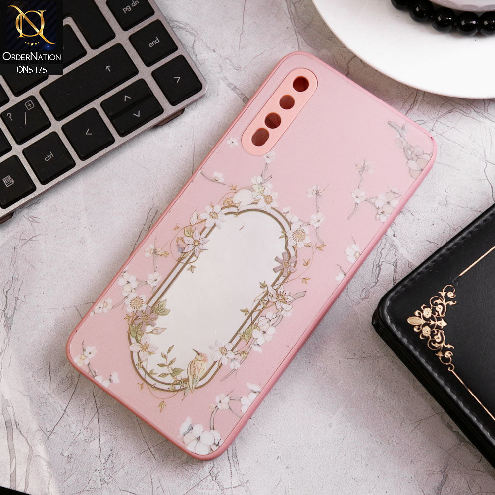 Samsung Galaxy A50s Cover - Pink - Trendy Printed Spring Floral Design Mirror Soft Border Case With Camera Protection