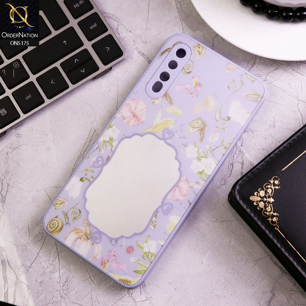 Samsung Galaxy A30s Cover - Purple - Trendy Printed Spring Floral Design Mirror Soft Border Case With Camera Protection