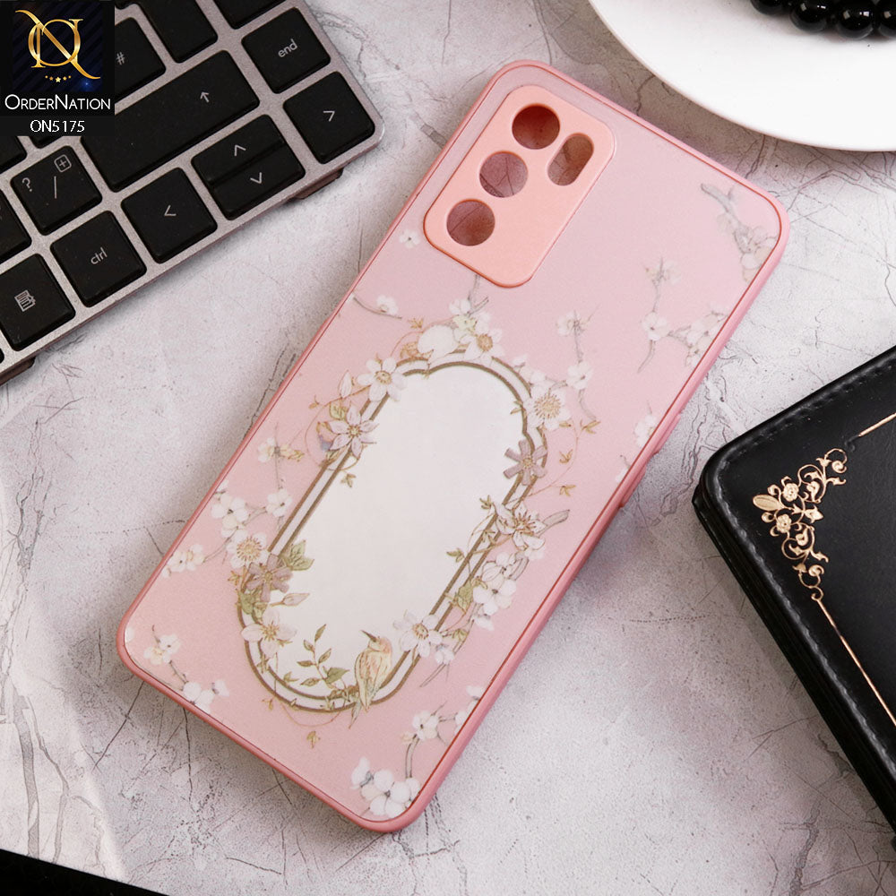 Oppo A55 5G Cover - Pink - Trendy Printed Spring Floral Design Mirror Soft Border Case With Camera Protection