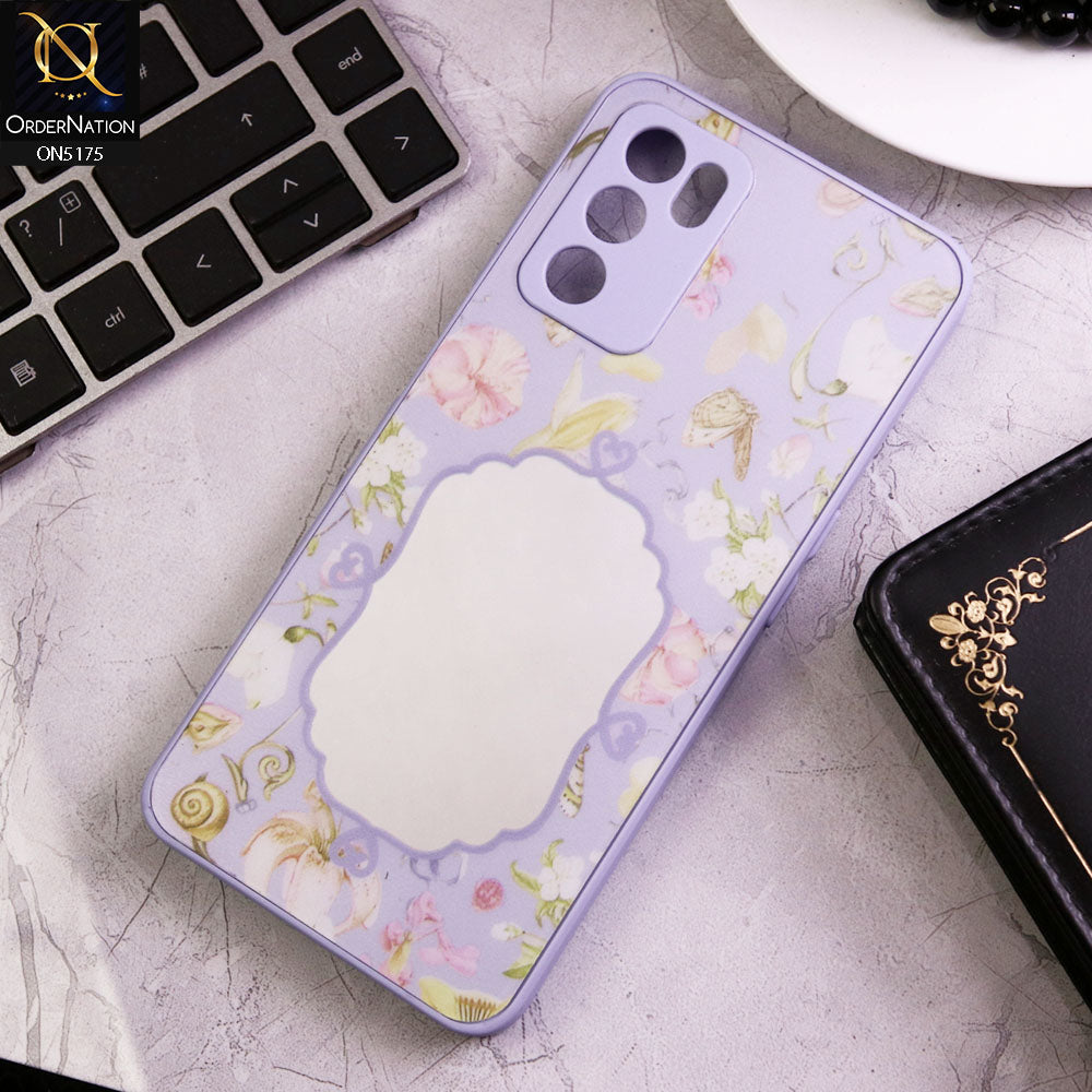 Oppo A55 5G Cover - Purple - Trendy Printed Spring Floral Design Mirror Soft Border Case With Camera Protection