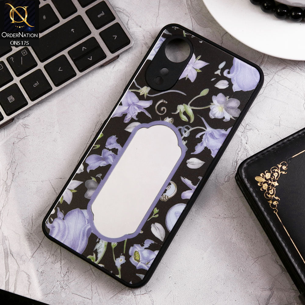 Oppo A17 Cover - Black - Trendy Printed Spring Floral Design Mirror Soft Border Case With Camera Protection